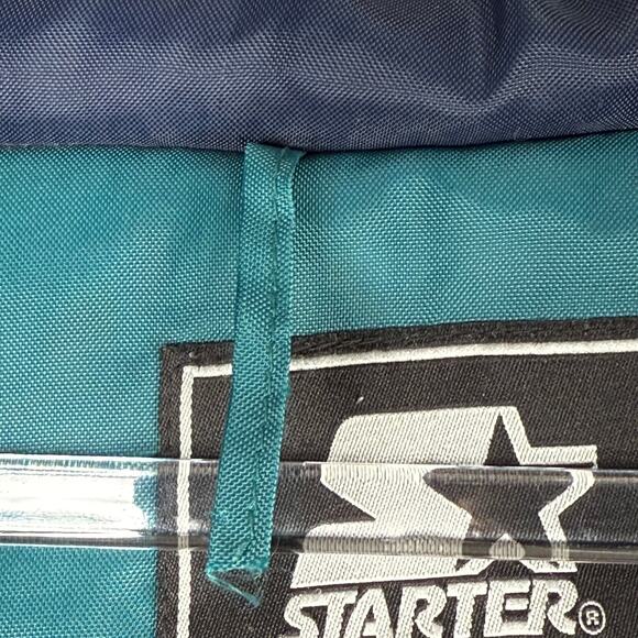 VINTAGE STARTER 90's Streetwear Oversized Hooded Puffer Teal & Navy Full Zip - Picture 8 of 15